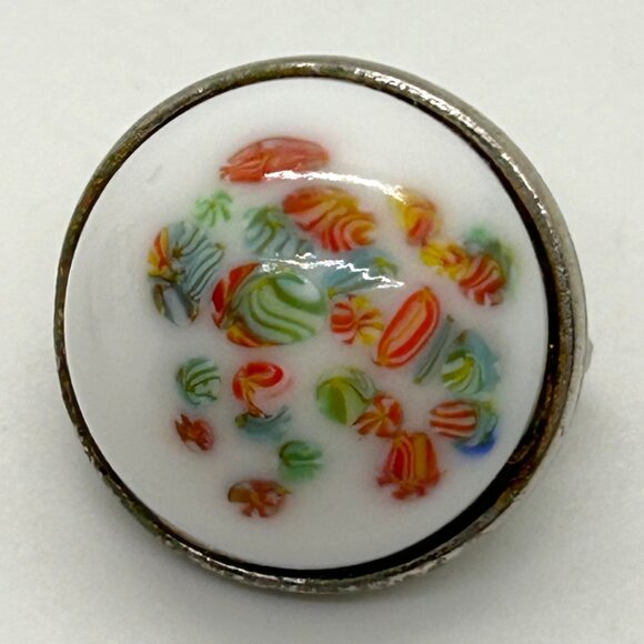 Vintage Hand Painted Porcelain Clip-On Earrings Floral Motif 3/4" Silver-tone - Picture 9 of 10